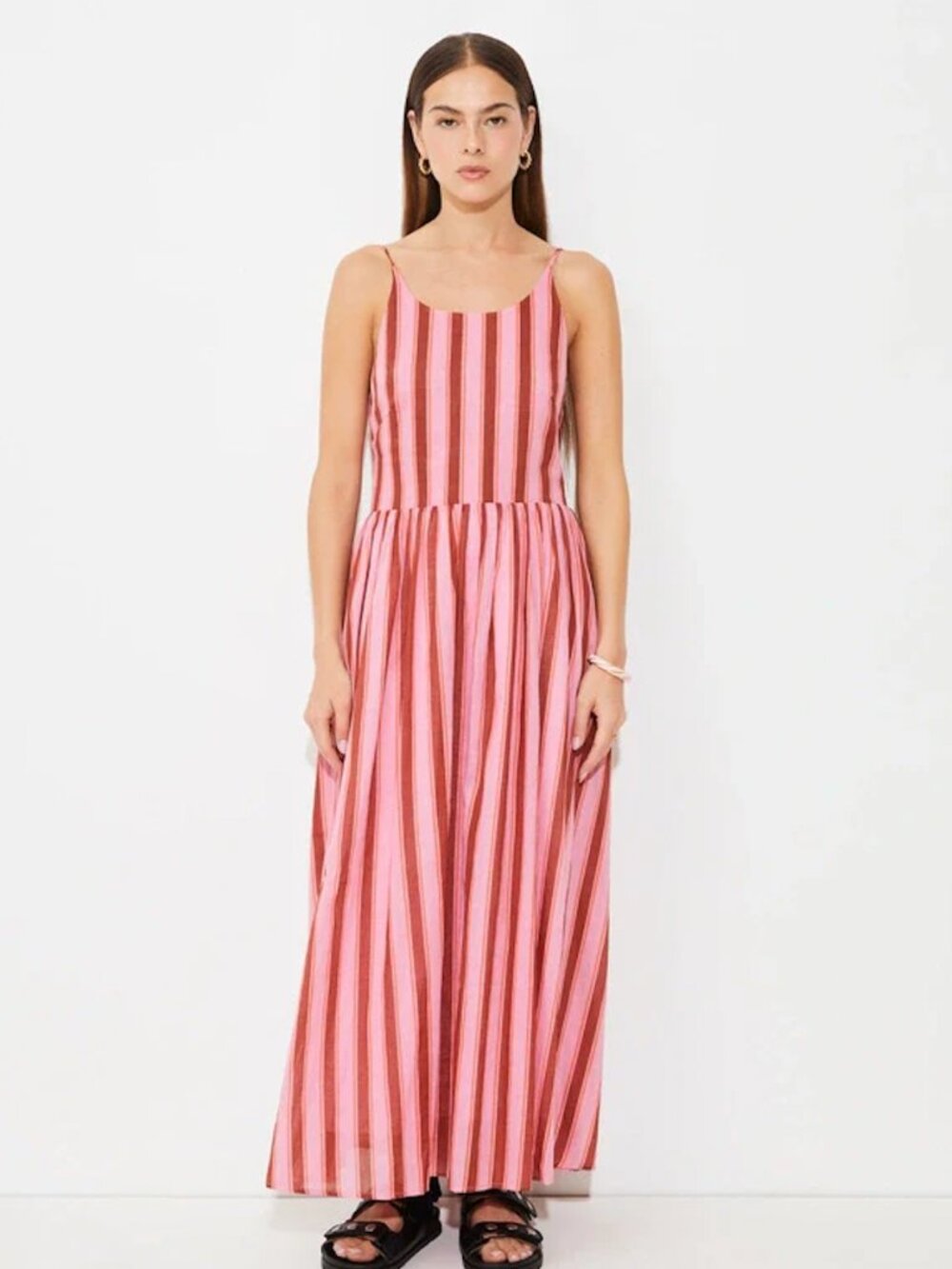 Suncoo Cyrus Pink and Red Striped Maxi Dress Spaghetti Strap Size T1 (Small) NWT